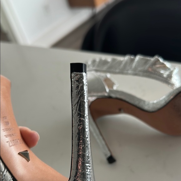 Silver Ruffle Strap Heels - Picture 2 of 4